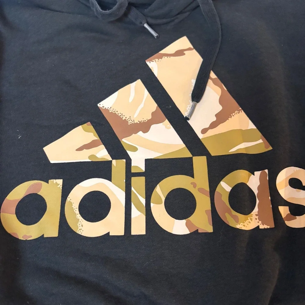 Adidas Mens 4XL Black Camo Logo Pullover Hoodie Sweatshirt Fleece Pocket